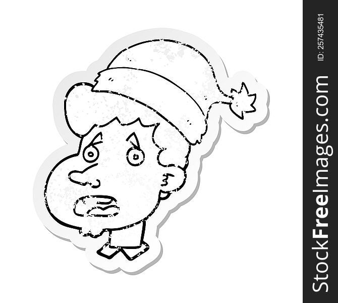 Distressed Sticker Of A Cartoon Man Wearing Christmas Hat