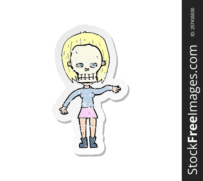 retro distressed sticker of a girl wearing skull mask