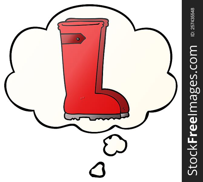 Cartoon Wellington Boots And Thought Bubble In Smooth Gradient Style