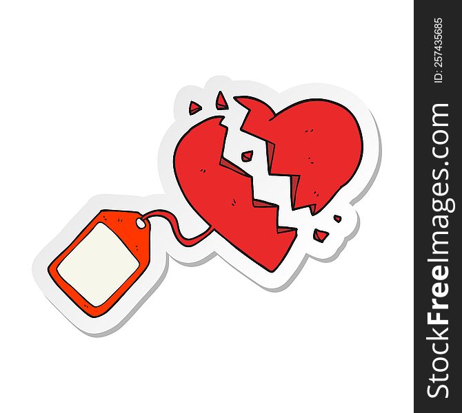 sticker of a cartoon luggage tag on broken heart