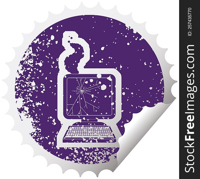 broken computer graphic distressed sticker illustration icon