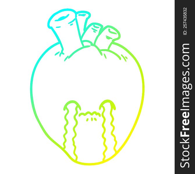 cold gradient line drawing of a cartoon heart