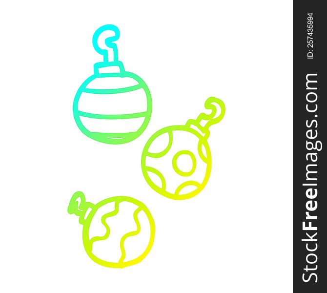 cold gradient line drawing of a cartoon xmas baubles