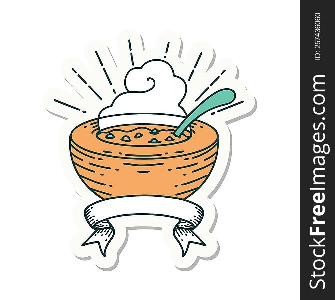 sticker of a tattoo style bowl of soup