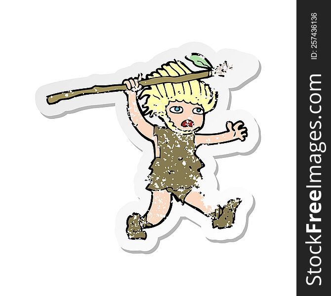 Retro Distressed Sticker Of A Cartoon Caveman