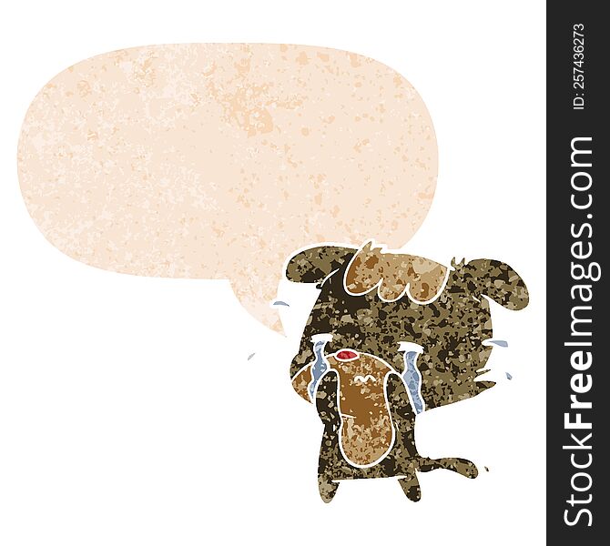 Cartoon Sad Dog And Speech Bubble In Retro Textured Style