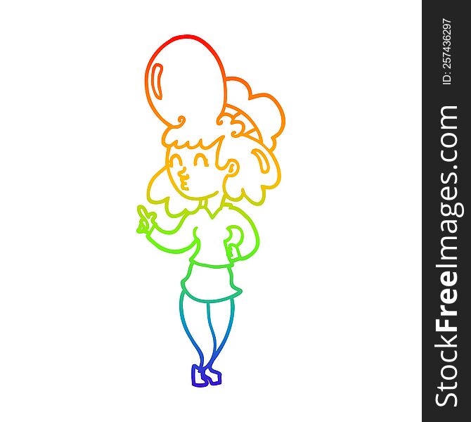 Rainbow Gradient Line Drawing Cartoon Woman With Big Hair