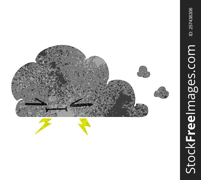freehand drawn retro cartoon of a grumpy lightening cloud