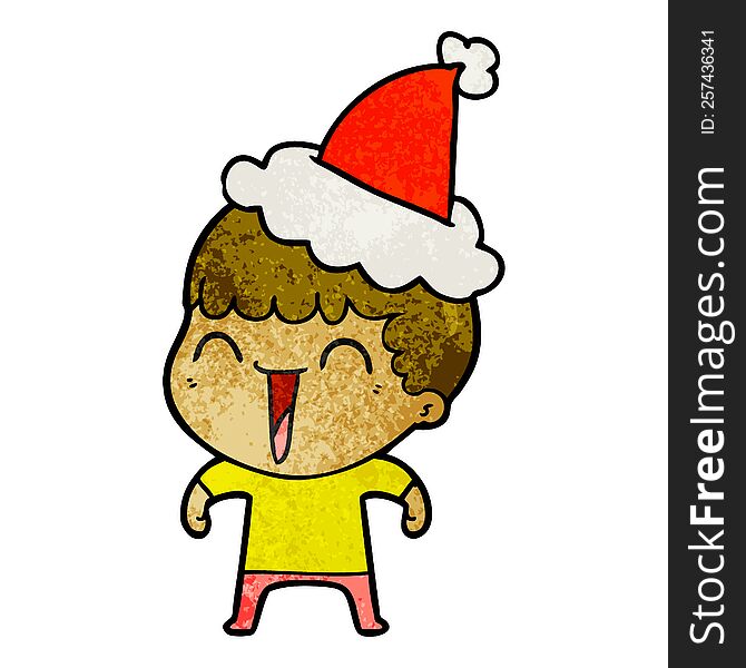 Textured Cartoon Of A Happy Man Wearing Santa Hat