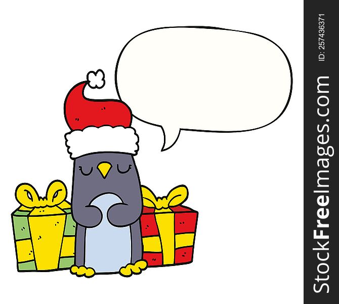 cute christmas penguin with speech bubble. cute christmas penguin with speech bubble