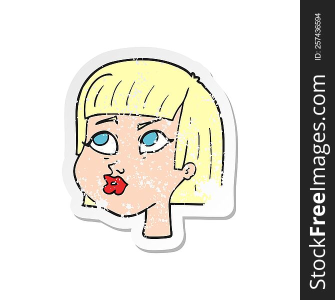 retro distressed sticker of a cartoon female face