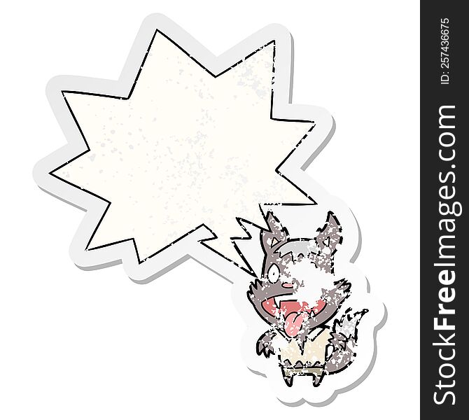 Cartoon Halloween Werewolf And Speech Bubble Distressed Sticker