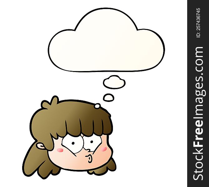 Cartoon Female Face And Thought Bubble In Smooth Gradient Style
