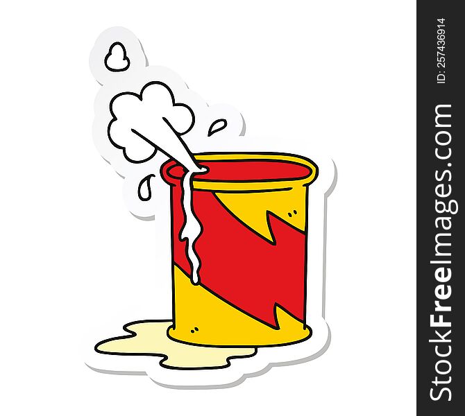Sticker Of A Quirky Hand Drawn Cartoon Exploding Oil Can