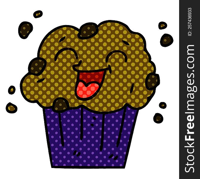 comic book style quirky cartoon happy muffin. comic book style quirky cartoon happy muffin