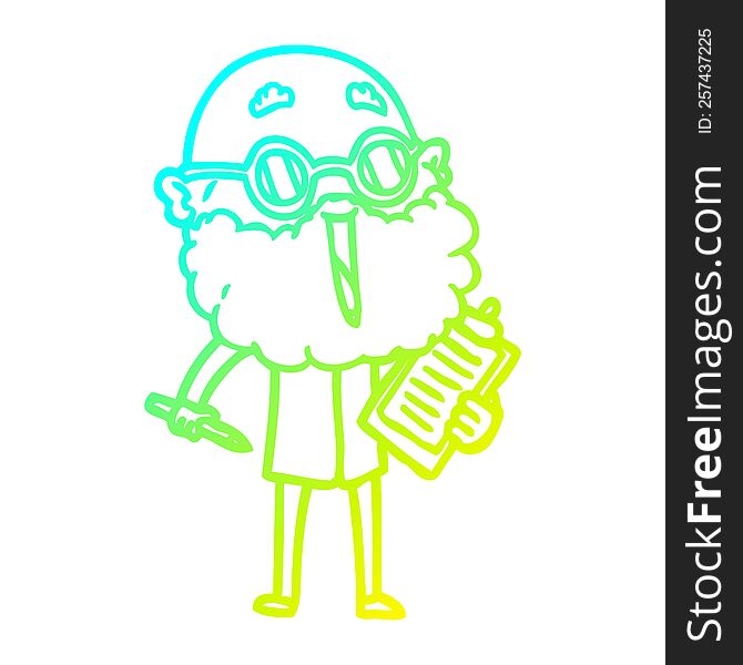 cold gradient line drawing of a cartoon joyful man with beard