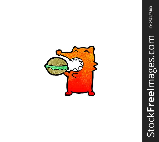cartoon fox eating burger