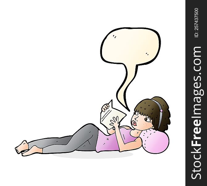 cartoon pretty woman reading book with speech bubble