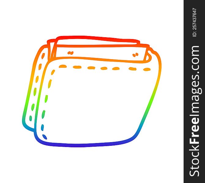 rainbow gradient line drawing of a cartoon wallet full of cash