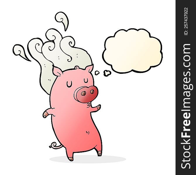 smelly cartoon pig with thought bubble