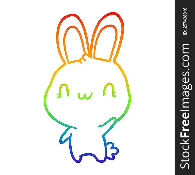Rainbow Gradient Line Drawing Cute Rabbit Waving