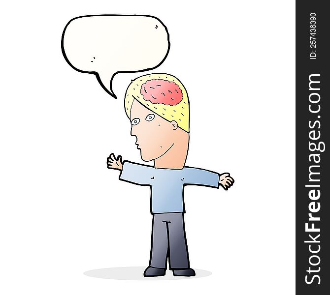 Cartoon Man With Brain With Speech Bubble
