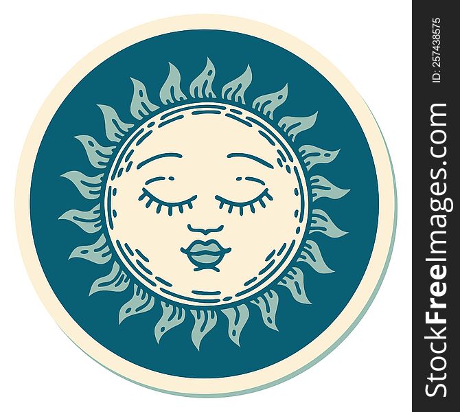 sticker of tattoo in traditional style of a sun. sticker of tattoo in traditional style of a sun