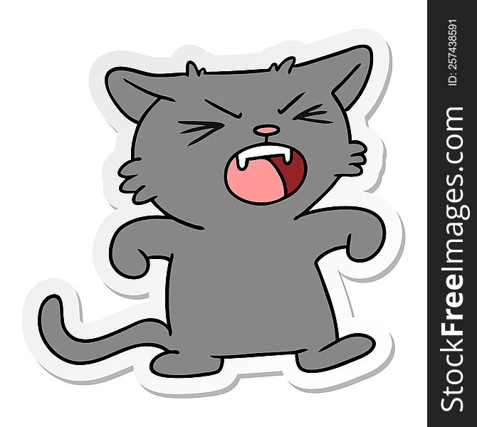 hand drawn sticker cartoon doodle of a screeching cat