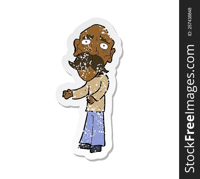 retro distressed sticker of a cartoon lonely old man