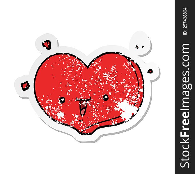 distressed sticker of a cartoon happy love heart