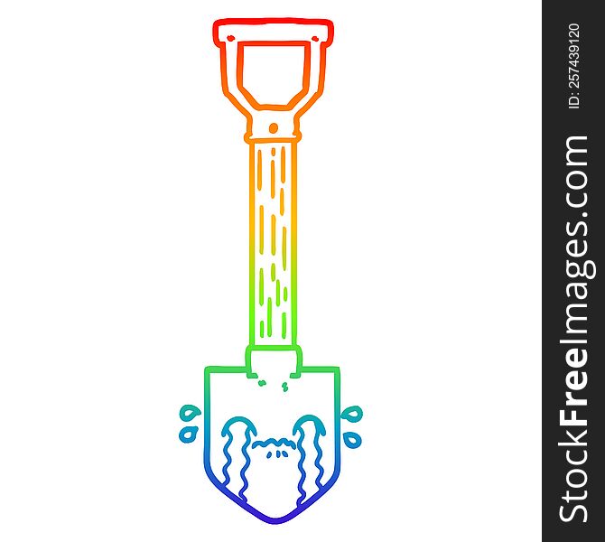 rainbow gradient line drawing of a cartoon crying shovel
