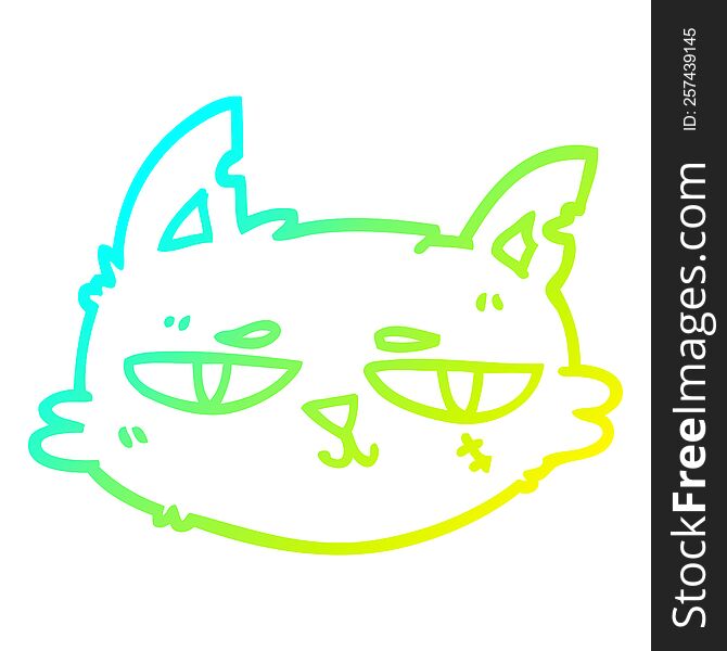 Cold Gradient Line Drawing Cartoon Tough Cat Face