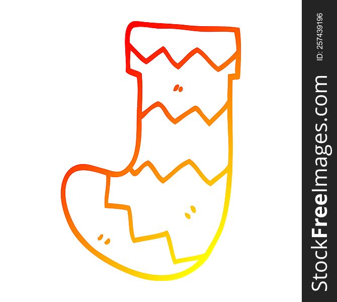 warm gradient line drawing of a cartoon christmas stocking