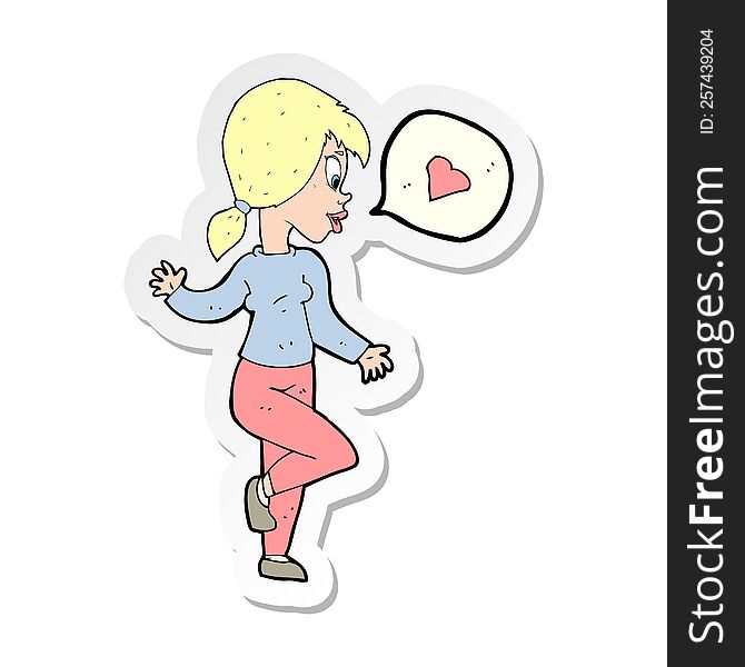 sticker of a cartoon woman in love