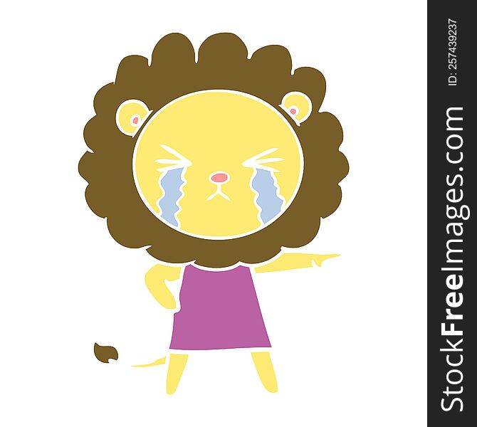 Flat Color Style Cartoon Crying Lion Wearing Dress