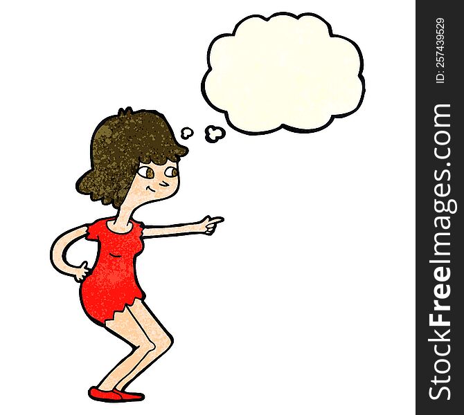 Cartoon Girl Pointing With Thought Bubble