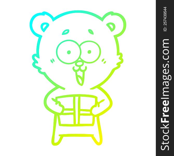 Cold Gradient Line Drawing Laughing Teddy  Bear With Christmas Present