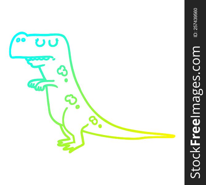 cold gradient line drawing of a cartoon dinosaur