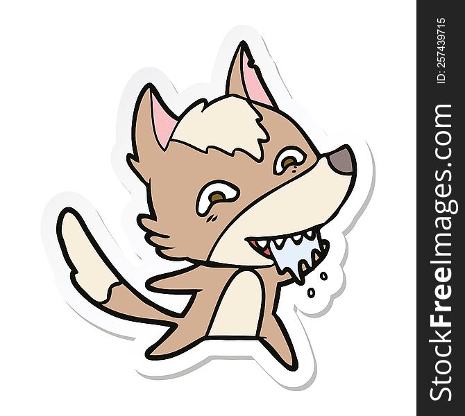 Sticker Of A Cartoon Hungry Wolf