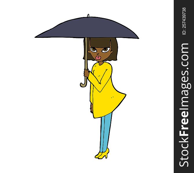 cartoon woman with umbrella