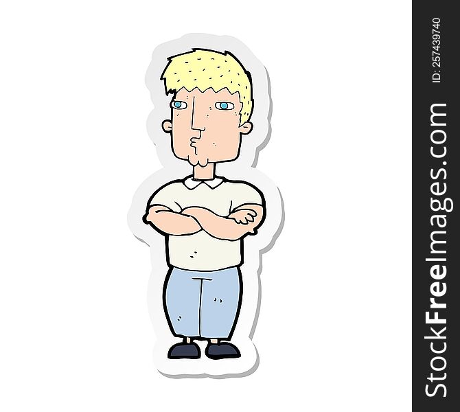 sticker of a cartoon man with crossed arms