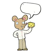 Cartoon Mouse Holding Cheese With Speech Bubble Royalty Free Stock Photo