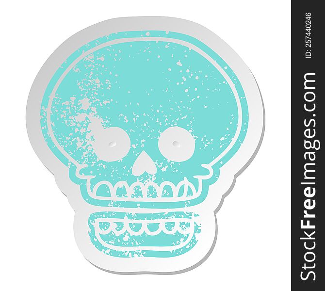 Distressed Old Sticker Of A Skull Head