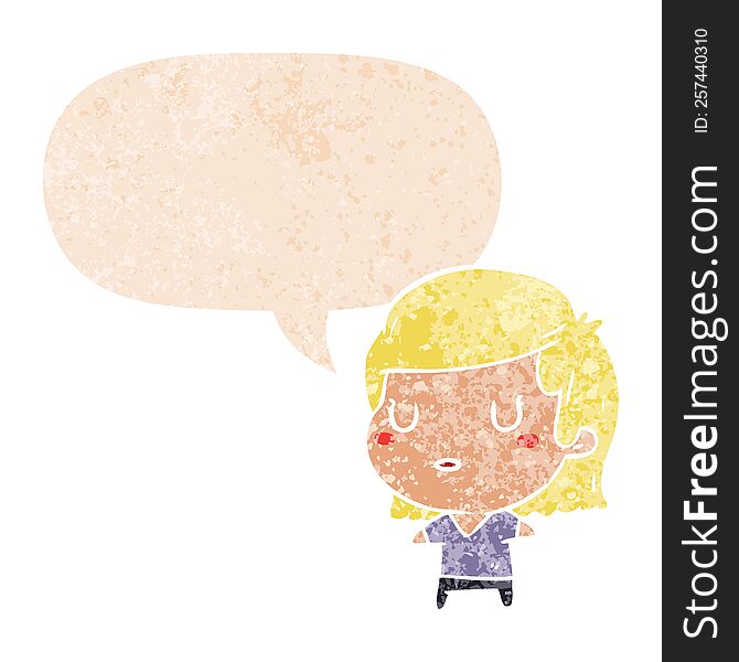 Cartoon Woman And Speech Bubble In Retro Textured Style