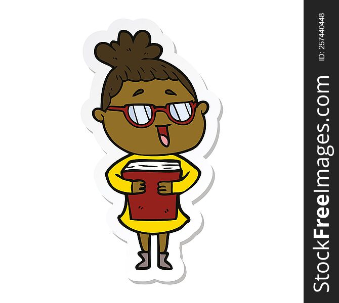Sticker Of A Cartoon Happy Woman Wearing Spectacles