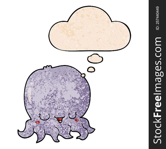 Cartoon Jellyfish And Thought Bubble In Grunge Texture Pattern Style