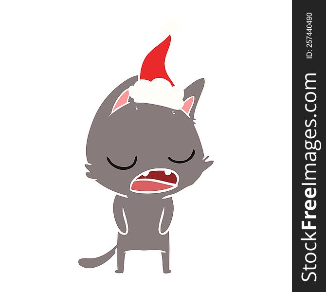 Talking Cat Flat Color Illustration Of A Wearing Santa Hat