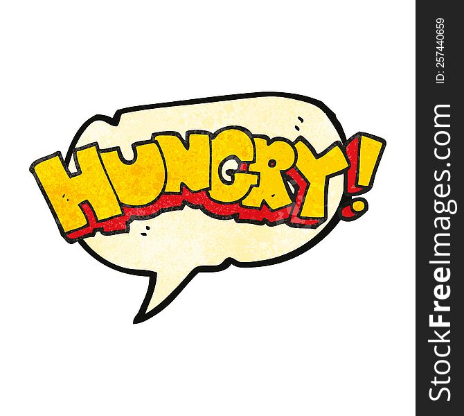 freehand speech bubble textured cartoon hungry text