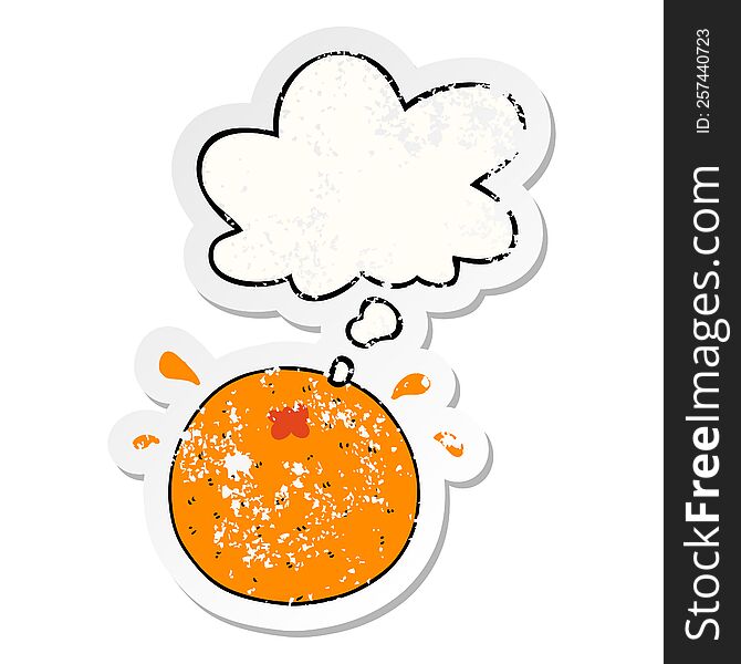 Cartoon Orange And Thought Bubble As A Distressed Worn Sticker