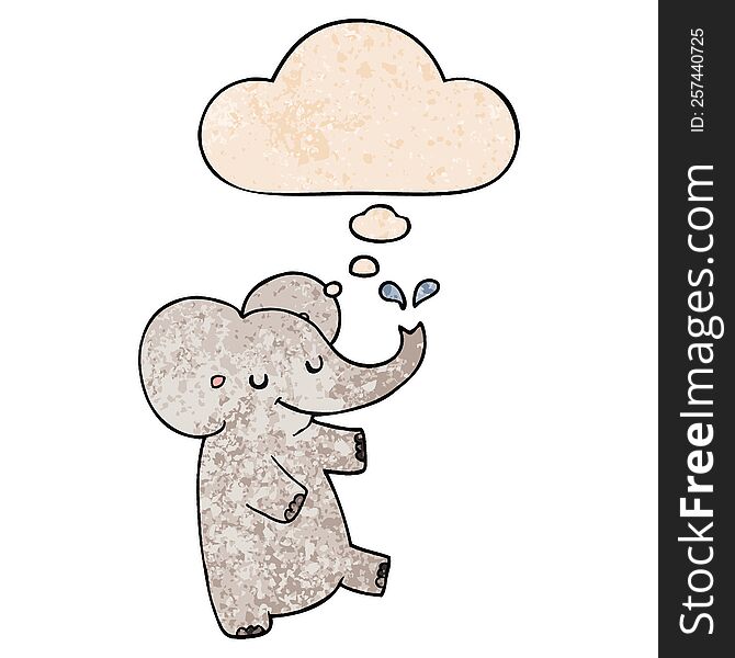 Cartoon Dancing Elephant And Thought Bubble In Grunge Texture Pattern Style